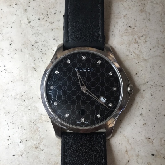 Gucci 126.3 Diamond Stainless Steel Watch and Leather Band - Picture 1 of 13